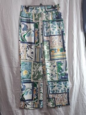 Chico's Cream Floral Elastic Waist Wide-Leg Pants